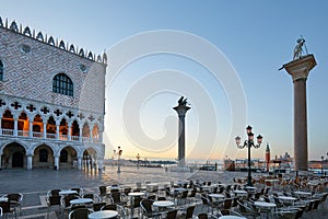 Saint Mark square, nobody at sunrise in Venice, Italy