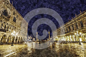 Saint Mark square by night, Venice, Italy, Europe