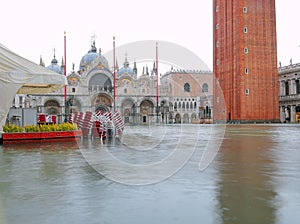 Saint Mark square in Venice Italy with high water