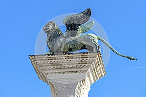 Saint Marks Winged Lion Column Saint Mark`s Square Venice Italy