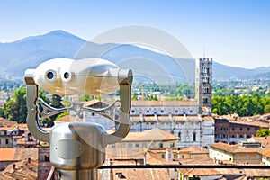 Saint Martin church seen from Guinigi tower with binocular on foregound