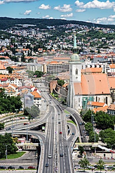 Saint Martin's cathedral and bridge SNP in Bratislava, Slovakia