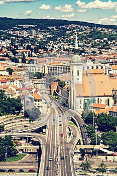 Saint Martin's cathedral and bridge SNP in Bratislava, Slovakia,