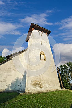 The tower of Saint Martinâs Church in Martincek during summer