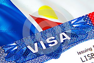 Saint Martin Visa in passport. USA immigration Visa for Saint Martin citizens focusing on word VISA. Travel Saint Martin visa in