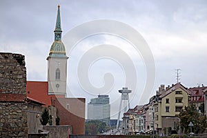 Saint Martins Cathedral and New Bridge cityscape Bratislava