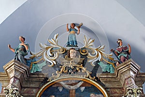 Saint martyr, statues on the altar of Our Lady of Seven Sorrows in the church of St. Catherine in Zagorska Sela, Croatia