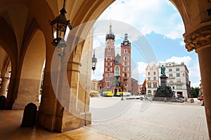 Saint Mary's Basilica and Rynek Glowny in Krakow