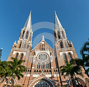 Saint Mary`s Catholic Cathedral of red brick Construction between 1895 and 1899 on Bo Aung Kyaw Street in Botahtaung Township,