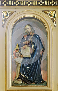 Saint Matthew the Evangelist, pulpit in the church of St Peter in Ivanic Grad, Croatia