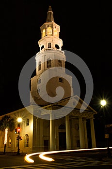 Saint Michael's Church with Ghostly Car Headlights