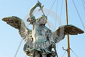 Saint Michael statue at top of Castel Sant`Angelo in Rome