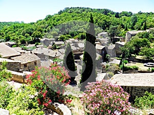 Saint-Montan village in flowers, South of France photo