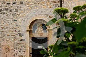 Saint mosaic in Orthodox monastery in Serbian national park Frushka Gora