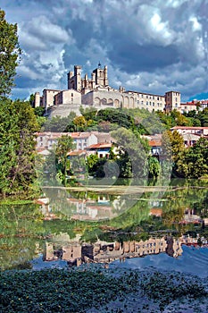 Saint Nazaire Cathedral overlooks the River Orb at Beziers, Herault, France