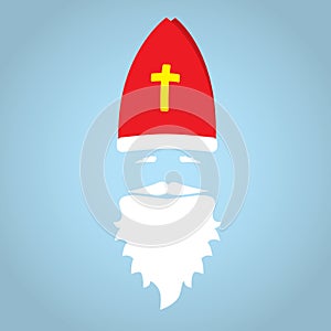 Saint Nicholas on blue background. Greeting Card. Flat design vector illustration