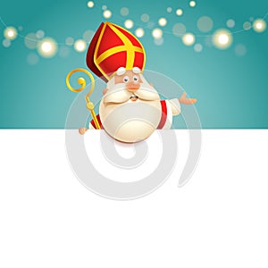 Saint Nicholas on board - happy cute character vector illustration