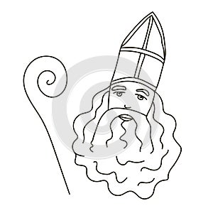 Saint Nicholas Day, Sinterklaas in a miter with a beard and a staff.