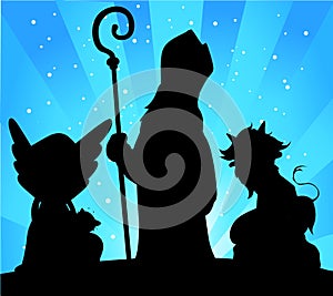 Saint Nicholas, Devil and Angel Silhouette Vector
