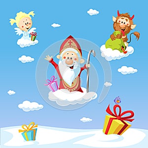 Saint Nicholas, devil and angel - vector