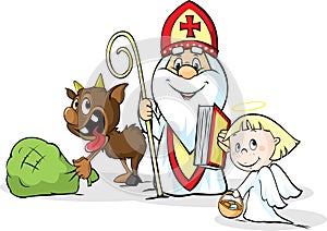 Saint Nicholas, devil and angel - vector illustration isolated on white