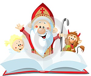 Saint Nicholas, devil and angel - vector illustration isolated on white background