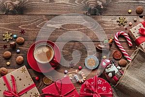 Saint Nicholas gift and cup of coffee