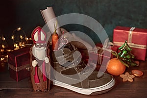 Saint Nicholas gifts and chocolate photo