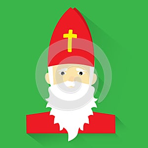 Saint Nicholas on green background, flat design, vector illustration