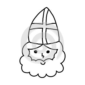 Saint Nicholas portrait icon. Simple hand drawn doodle of St Nick of Sinterklaas, Christmas character black and white