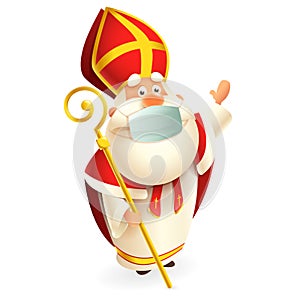 Saint Nicholas or Sinterklaas with anti virus mask celebrate Dutch holidays - cute vector illustration isolated on transparent bac
