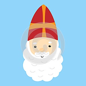 Saint Nicholas or Sinterklaas cute doodle portrait. vector illustration of St Nick head with hat. Children Christmas