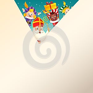 Saint Nicholas Sinterklaas and friends helpers celebrate holidays - greeting card template