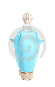 Saint Nicholas on white background, back view