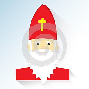 Saint Nicholas on white background with blue shadow. Flat design vector illustration.