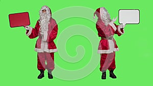 Saint nick holding speech bubble