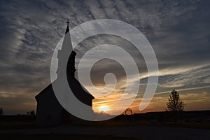 Saint Olaf Church in Cranfills Gap Texas at sunset