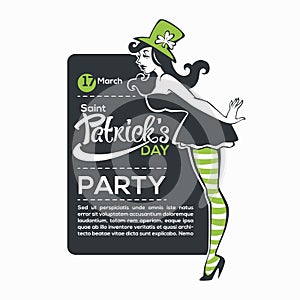 Saint Patric Day Party invitation with pinup, irish girl