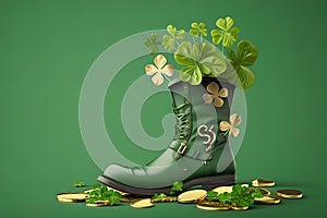 Saint Patrick day boot, gold coins, generative AI