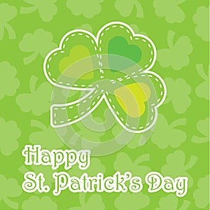 Saint Patrick Day card with cute shamrock leaves on leaves background