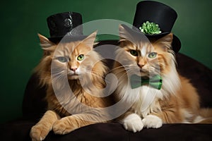 Saint Patrick day cute ginger cats. Generate ai