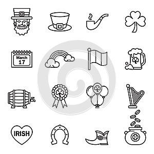 Saint patrick day, holiday icon set. Thin line style stock vector.