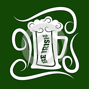 Saint Patrick day symbol of green ale beer mug.