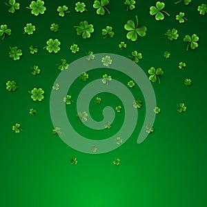 Saint Patrick`s Day Border with Green Four and Tree Leaf Clovers. Irish Lucky and success symbols. Vector illustration