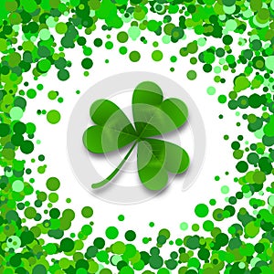 Saint Patrick s Day Border with Green Four and Tree Leaf Clovers on White Background. Vector illustration. Template