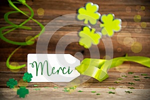 Saint Patrick's Day Decoration, Label With French Text Merci Means Thank You