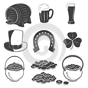 Saint Patrick's Day elements set. Detailed elements. Typographic labels, stickers, logos and badges.