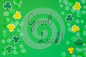 Saint Patrick's Day, Green Flat Lay, English Text Good Luck