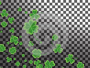 Saint Patrick`s Day greeting card with sparkled green clover lea