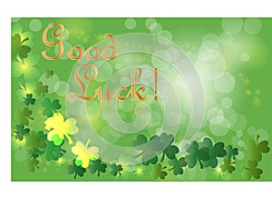 Saint Patrick's Day greeting card with sparkled green clover leaves and text